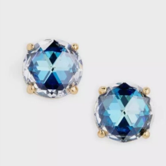 Kate Spade Crystal Earrings Round Blue Saffire Gold Plate BNIB 🆕SHIP⌚📦🏃♀️⚡🚚 - Picture 13 of 15